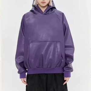 Sweat-shirts sur mesure de haute qualité, en cuir PU de différentes couleurs, sweat-shirt oversize à manches longues pour homme - Product Image 3