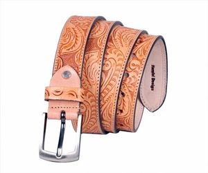 Hot Selling Men's Western Cow Hide Animal Print Skull Buckle Custom Made Hand Carved Floral Embossed <b>Leather</b> Cowboy <b>Belt</b> - Product Image 6