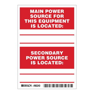 Etiquetas de Seguridad Autoadhesivas Brady para Equipos Industriales, Identificación de la Fuente de Alimentación Principal, Impresión UV Duradera - Product Image 3