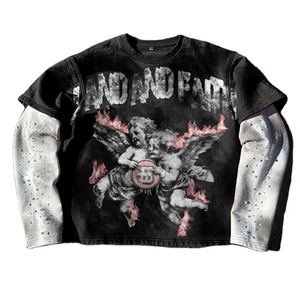 เสื้อยืดคอตตอนแขนยาวสองชั้นปักลายกราฟิกพิมพ์โลโก้ตามสั่ง สไตล์วินเทจ ลุคทำเก่า ซักนุ่ม สำหรับผู้ชาย ประดับด้วยคริสตัล - Product Image 6