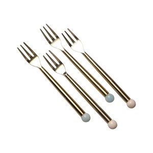 Ensemble de fourchettes à dessert en acier inoxydable doré avec poignées colorées, fourchettes de luxe pour gâteaux et fruits pour la table - Product Image 1