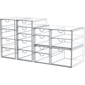 Organizzatore per Trucchi a 16 Cassetti, Set da 4 Pezzi, Organizzatore da Scrivania Trasparente per Ufficio con Contenitore Antipolvere per Accessori - Product Image 1