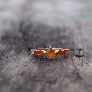 แหวนคาร์เนเลียนแท้ เรียบง่าย สามารถสวมซ้อนกันได้ ทำด้วยมือ เงินแท้ 925 ชุบทอง 14K ของขวัญวันเกิด/หมั้น - Product Image 4