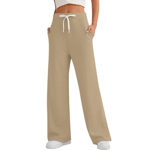 Pantalones Cargo de pierna ancha de cintura alta para mujer de alta calidad, venta al por mayor, cierre de cordón decorado elástico para invierno de oficina - Product Image 1