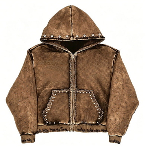 Vente en gros de sweats à capuche zippés d'hiver en molleton de coton, entièrement zippés, imprimés numériquement sur mesure pour les marques de mode streetwear - Product Image 5
