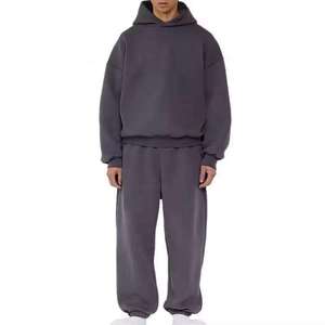Ensemble jogging 2 pièces pour homme, 100% coton, imprimé personnalisé, broderie et patchwork, couleur unie, effet délavé - Product Image 2