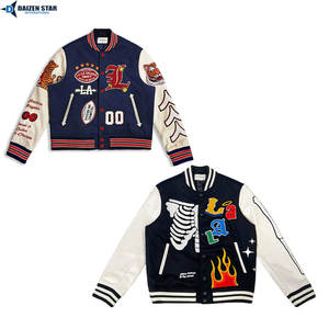 Veste universitaire classique haut de gamme en laine écologique coupe-vent brodée sur le devant, personnalisable pour équipe, style baseball - Product Image 6