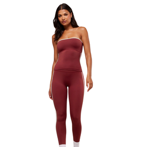 Leggings de sport pour femmes à taille haute avec logo personnalisé et bande latérale, couleur bordeaux, pour yoga et fitness - Product Image 4