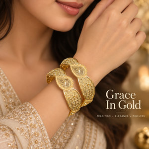Brazaletes Kada de Filigrana con Diseño de Lágrima y Patrón de Hojas Intrincado, Diseño Ancho y Elegante para Mujeres, para Bodas Tradicionales - Product Image 2