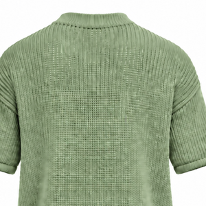 T-shirt en maille vert sauge pour homme, manches courtes, col rond, texturé, décontracté, imprimé personnalisé, streetwear, mode estivale, vente en gros - Product Image 6