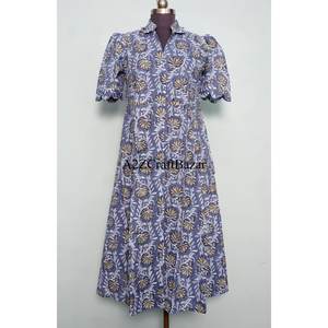 Robe maxi en coton fleuri imprimé numériquement à la main, belle et confortable, pour femme, décontractée, idéale pour les fêtes. - Product Image 3