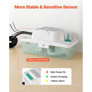1/24 HP Condensate <b>Pump</b> 110 GPH 24 ft Lift 100-240V Automatic AC Condensation Removal <b>Pump</b> Safety Switch <b>Air</b> Conditioner Parts - Product Image 6