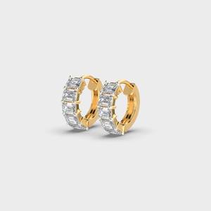 Luxury Yellow Gold Hoop Earrings With Baguette Cut Diamond Channel Setting Women's Everyday Wear Jewelry Earrings - Product Image 1