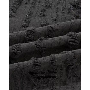 Camiseta de punto vintage desgastada de gran tamaño, estilo casual urbano, rasgada, de manga corta para hombre, 100% algodón, antiarrugas - Product Image 5