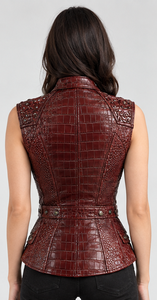 เสื้อกั๊กหนังลายนูนสำหรับผู้หญิงพร้อมซิปปิด - Product Image 5