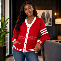 Cardigan en tricot rouge pour femme Cosh International, col en V, manches longues, style preppy, boutons contrastés, motif uni
