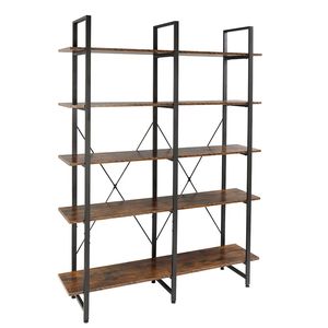 Libreria Vintage Industriale a 5 Ripiani, Doppia Larghezza, in Legno e Metallo, Etagere per Arredamento Casa - Product Image 1