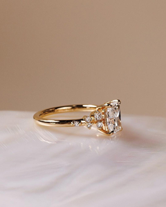 <b>Cushion</b> Cut Moissanite <b>Ring</b> with Side Stones 18K Gold Plated Engagement <b>Ring</b> Vintage Cluster <b>Wedding</b> <b>Ring</b> for Women - Product Image 2