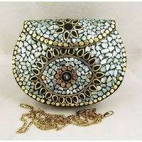 Bolso de Mano Vintage de Plata Antigua para Mujer, Elegante Accesorio de Moda con Cristales, RR ENTERPRISES India