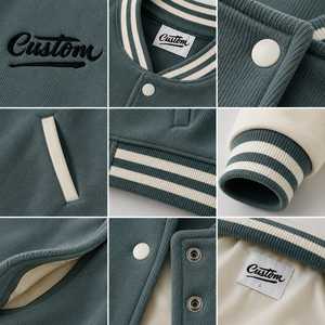Veste universitaire personnalisée en laine/polyester unisexe, style preppy, broderie sur le devant, fermeture à boutons recouverts, respirante, coupe-vent, hiver - Product Image 4