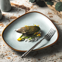 YAYU OEM Ensemble de vaisselle nordique pour la restauration, Assiettes à pâtes irrégulières grises mates mouchetées, Assiette en céramique givrée colorée