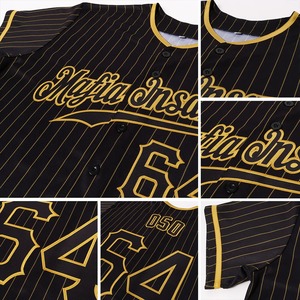 Camiseta de béisbol auténtica antibacteriana de alta calidad OMMiZ para mujer, personalizada, negra con rayas doradas antiguas (138) - Product Image 4