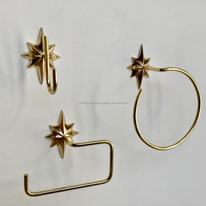 Porte-rouleau de papier toilette moderne en laiton plaqué or en forme d'étoile fixé au mur pour accessoires de salle de bain - Product Image 1