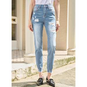 2025 talla 16 DE MUJER Zimbaplatinum cintura alta pierna recta Casual Jeans Beau azul rasgado desgastado Boyfriend pantalones de mezclilla - Product Image 1