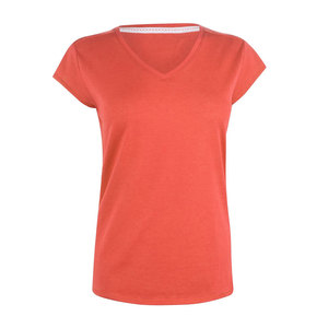 Women's V-Neck Short Sleeve T-<b>Shirt</b> Solid Color Knitted Fabric Casual Regular Fit All Seasons Orange - Product Image 1
