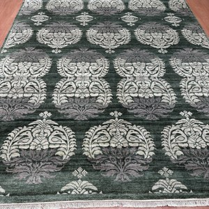 Elegant 8x10 Ft Hand Knotted Silk Persian Dark Forest Green Rug Handmade Decorative Area Carpet - Product Image 4