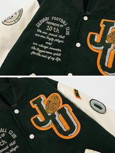 Blouson universitaire vintage patchwork d'hiver, coupe oversize, style streetwear, avec motif graphique lettres, broderie unisexe, col montant, manteau décontracté - Product Image 2