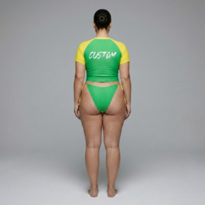 Ensemble bikini vert et jaune grande taille pour femme, haut court, string à nouer sur les côtés, maillot de bain en spandex et polyester, imprimé personnalisé, col rond - Product Image 3