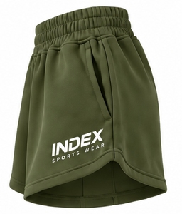 Index Sportswear Women's Olive Green Shorts <b>Skirt</b> <b>Elastic</b> <b>Waist</b> Breathable Pockets Right Leg Logo Sporty Style Knitted Polyester - Product Image 4
