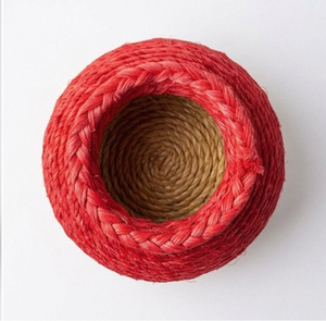 Panier en sisal tissé à la main, rond, avec dessus rouge, base naturelle, style bohème, décoration de table d'intérieur, utilisation dans le salon - Product Image 2