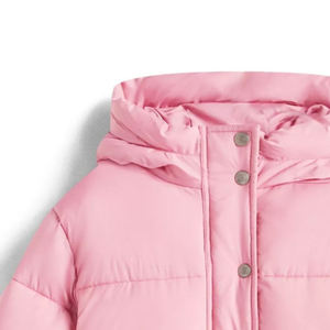 Veste matelassée rose à capuche coupe classique coupe-vent d'hiver unisexe décontractée couleur unie fermeture boutonnée rembourrage épais en polyester - Product Image 6