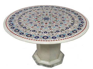 Tablero de Mesa con Incrustaciones de Piedras Semipreciosas, Tablero de Mármol Hecho a Mano con Incrustaciones, Tablero Decorativo de Mosaico de Mármol - Product Image 3