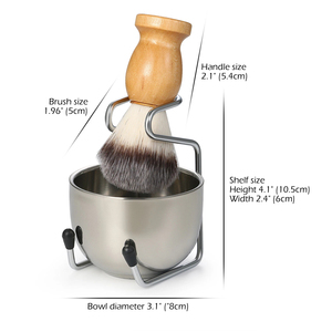 Ensemble de rasage 3 en 1 pour homme, ensemble de brosses à raser avec manche en bois, support pour brosses à raser, bol, avec matériau en acier inoxydable - Product Image 2