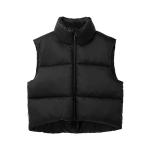 <b>Women's</b> Black Puffer Vest Stand Collar Zipper Lightweight Sleeveless Quilted <b>Waistcoat</b> - Product Image 3