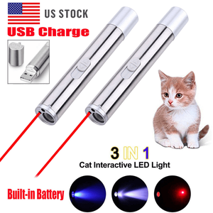 2pcs 3-in-1 1mw USB <b>Rechargeable</b> Pet Toy Pen <b>Flashlight</b> Red Laser Beam UV Light 3 Modes Lamp Interactive & Movement Toys - Product Image 1