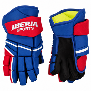 IBERIA Premium Blue <b>Red</b> Ice Hockey <b>Gloves</b> | Protective Hockey Player <b>Gloves</b> | Custom Logo OEM Wholesale - Product Image 1