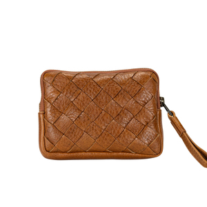 Portefeuille en cuir véritable fait main, motif géométrique, fermeture éclair, style vintage, unisexe, marron, petit portefeuille pour usage quotidien - Product Image 1