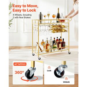 Carrito de Bar Moderno de 2 Niveles con Espejo, Estación de Servicio Móvil con Ruedas - Product Image 3