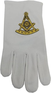 Guantes Masónicos de Algodón 100% para Past Master, par de guantes bordados a máquina, elegantes, de color blanco, en tela de algodón. - Product Image 2
