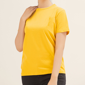 Camiseta de Manga Corta con Cuello Redondo para Mujer, 100% Algodón Jersey, Color Amarillo Sólido, Informal, para Primavera/Verano - Product Image 6