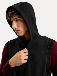 Chaleco con capucha y cremallera para hombre, ropa exterior informal de color sólido, exterior de poliéster, ropa de otoño, longitud regular - Product Image 4