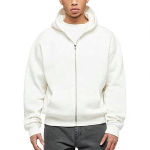 Sweat à capuche zippé pour homme, coupe décontractée, streetwear uni, vêtement vierge personnalisable avec poches avant - Product Image 3