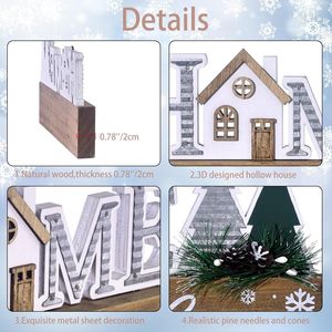 Insegna Natalizia in Legno da Parete, Centrotavola con Fiocchi di Neve e Albero di Pino, Decorazione da Tavolo con Citazione 'HOME' per le Festività - Product Image 2