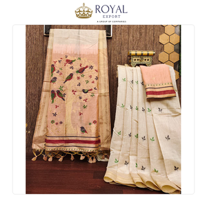 Oferta Increíble en la Ropa India Más Vendida: Saree de Algodón Muga Suave de Primera Calidad con Color Clásico y Bordado Completo en Resham - Product Image 6