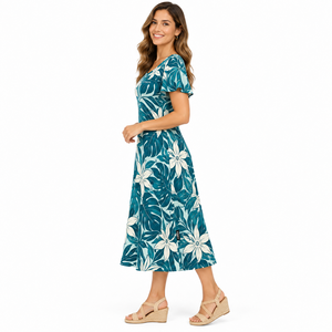 F2WIN Women's Floral Print A-Line Midi Dress Neck Short Sleeve Casual Summer Dress Breathable Polyester Chiffon wholesale - Product Image 5