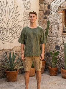 Chemise Kurta en coton Khadi faite à la main pour homme, tunique bohème à manches courtes, coton brut blanc vieilli, ensemble de tenue de festival écologique - Product Image 4